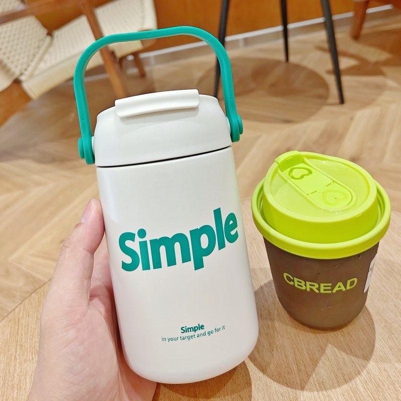 时尚不锈钢保温杯简约咖啡杯便携带吸管真空杯子双饮水杯情侣杯子
