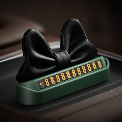 黑色蝴蝶结d汽车临时停车电话号码牌高级氛围感车载挪车牌车内装