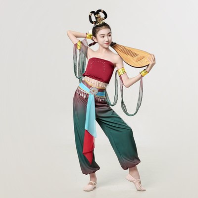 敦煌飞天舞蹈服儿童演出服绝壁敦煌旋鼓飘男生舞蹈套装表演服女童