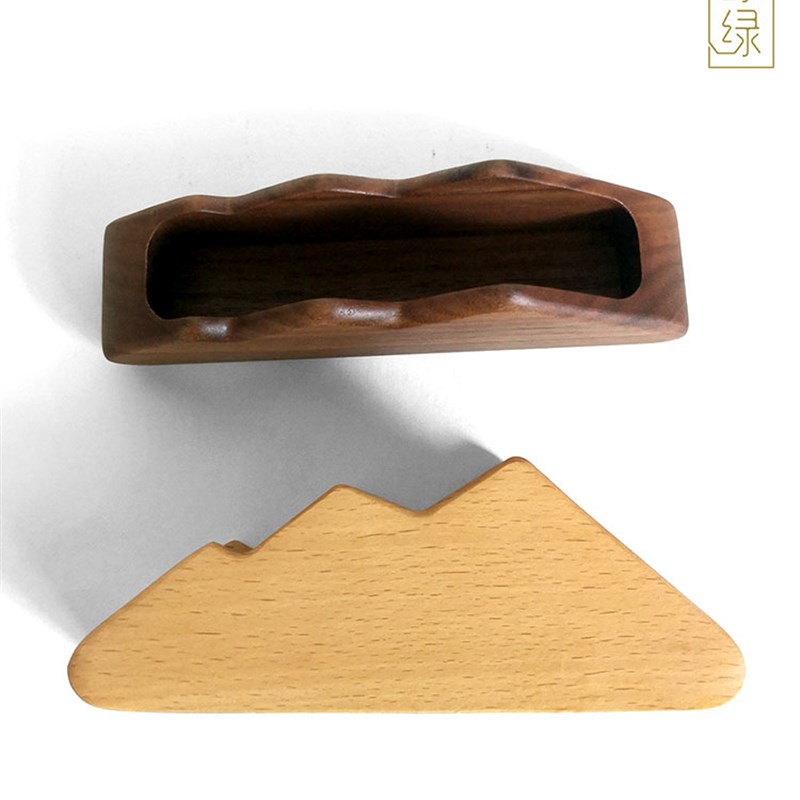 木质卡片商务名片盒榉木黑胡桃木收纳盒桌面个性创意简约名片座