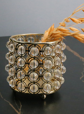 风少女化妆刷收纳笔筒电镀铁艺办公室桌面梳妆台多功能收纳桶