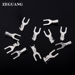 4.2叉形接线片冷压接线端子U型铜鼻子线耳叉形接地片裸端头100只