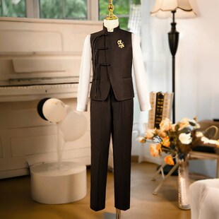 男童西装中式儿童马甲套装中国风礼服夏季英伦风主持人晚会演出服