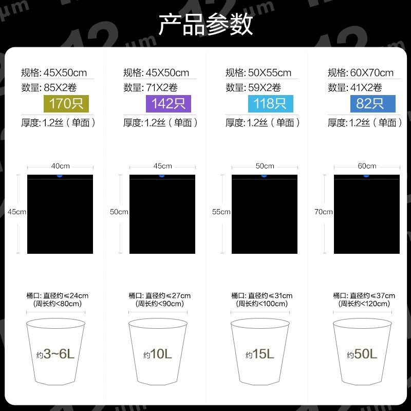e洁自动收口垃圾袋加厚加大厨房塑料袋黑色抽绳式手提清洁袋150只
