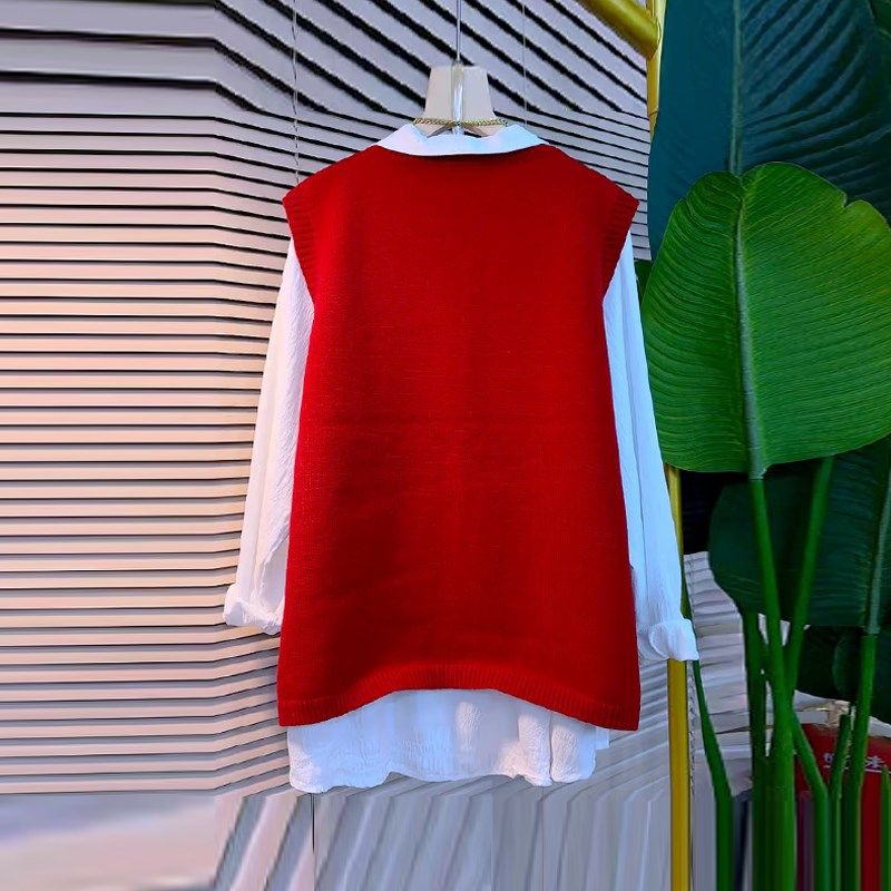 加肥大码女装设计感卡通图案针织马甲胖妹妹秋冬款翻领长袖衬衫潮,女装/女士精品,大码内搭,淘宝优惠券,粉丝福利购,淘宝优惠卷