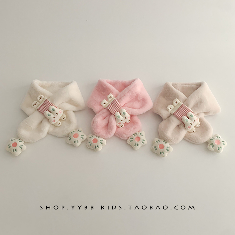 儿童围巾宝宝秋冬女童毛绒脖套女孩冬季加厚2023新款婴儿护颈围脖