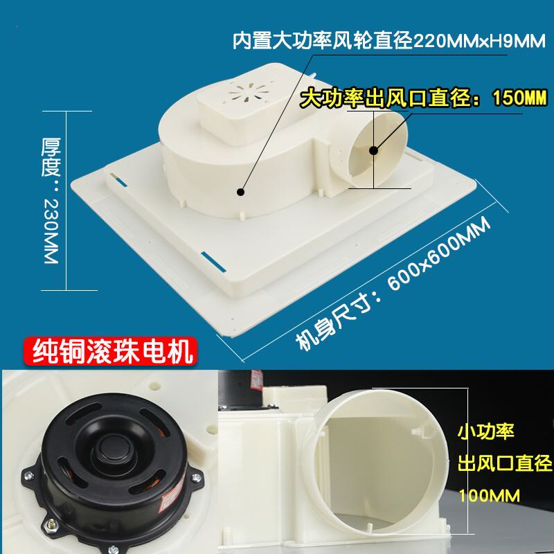 正野排气扇集成吊顶换气扇600X600铝扣板静音卫生间吸顶式大功率
