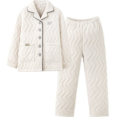 思莉太太情侣睡衣冬季女三层夹棉加厚加绒超厚冬天男士棉服家居服