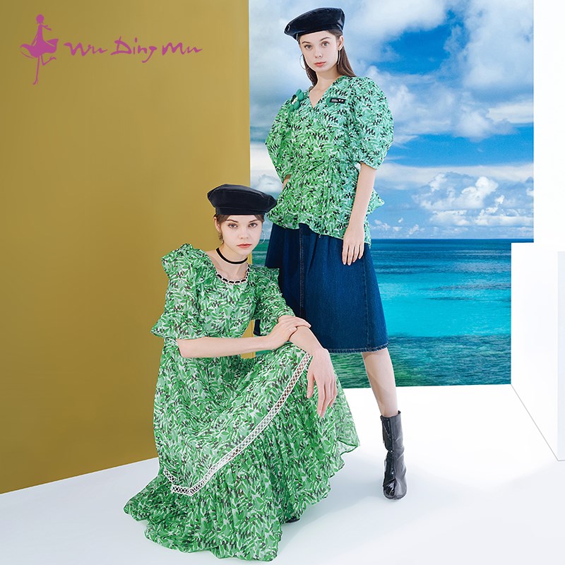 五丁目衣舍女装夏季新款修身显瘦大摆裙拼接高腰连衣裙37703268