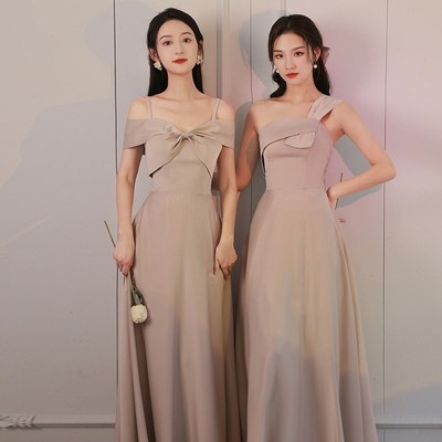 伴娘服2024新款春夏姐妹服伴娘团缎面长裙礼服平时可穿小众大码