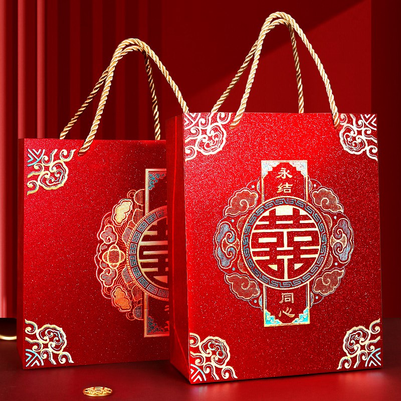 高档红手提袋结婚纸袋回礼大号喜糖袋子婚庆用品伴手礼个性礼品袋