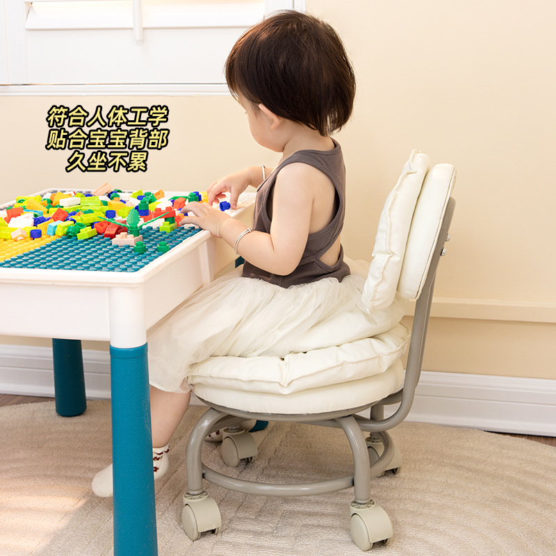 万向轮小凳子带滑轮矮凳家用换鞋凳儿童靠背椅子客厅圆凳软包板凳