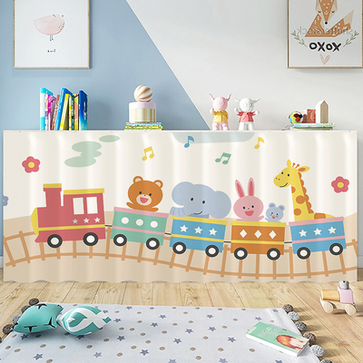 幼儿园柜子遮挡帘可爱卡通门帘橱柜杂物防尘拉帘自粘免打孔布帘子