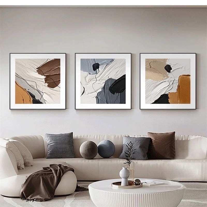 轻奢抽象艺术客厅沙发背景墙装饰画高级感方形餐厅挂画组合卧室画图片