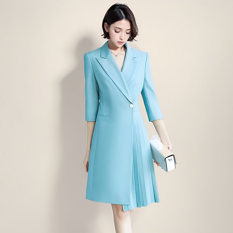 艺考播音主持人正装女新款七分袖OL职业装西装连衣裙春季气质礼服