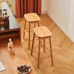 简约藤编酒吧凳岛台椅高脚凳吧台凳 北欧实木吧台椅家用纯实木日式