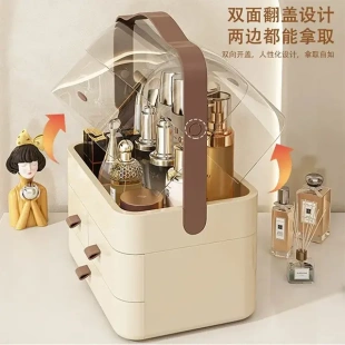 化妆品收纳盒宿舍桌面防尘整理箱梳妆台护肤品置物架带盖化妆盒