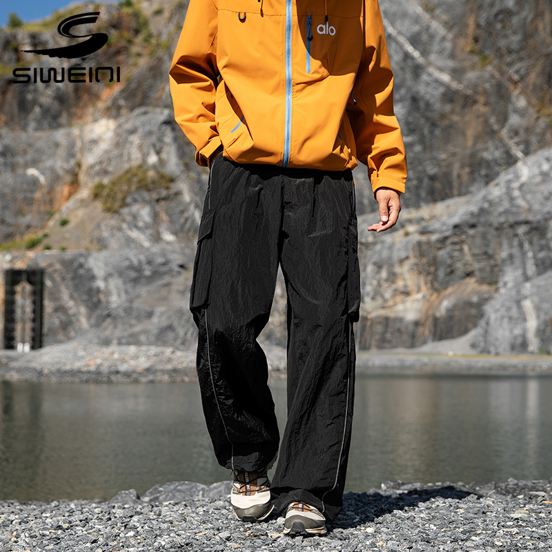 思威琪美式高街褶皱多口袋工装裤复古宽松直筒中性设计感长裤潮