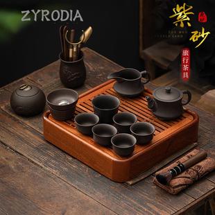 一壶六杯家用户外简约便携茶具套装 ZYRODIA紫砂茶具茶盘旅行套装