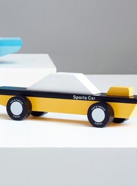 儿童房创意摆件软装桌面抽象汽车木质现代售楼处营销中心装饰品