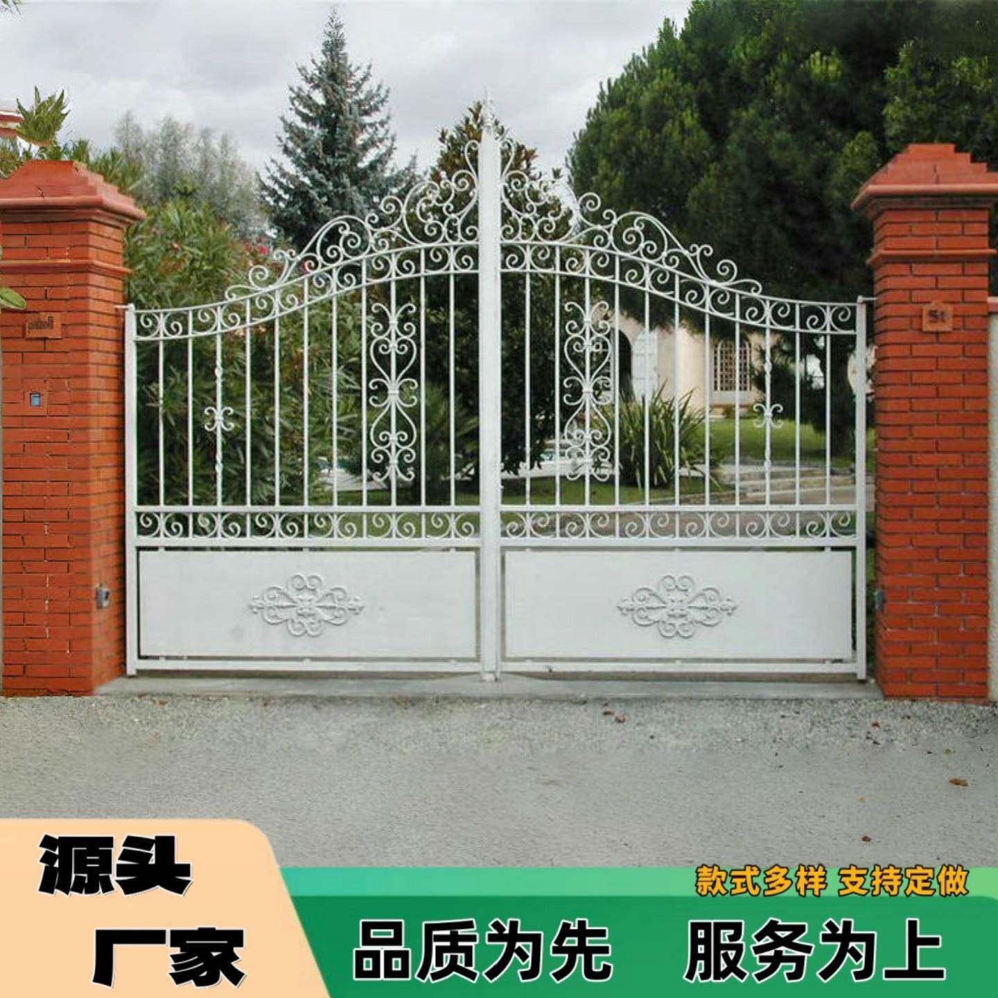欧式复古铁艺门法式铁艺玻璃门别墅庭院车库大铁门花园爬藤双开门