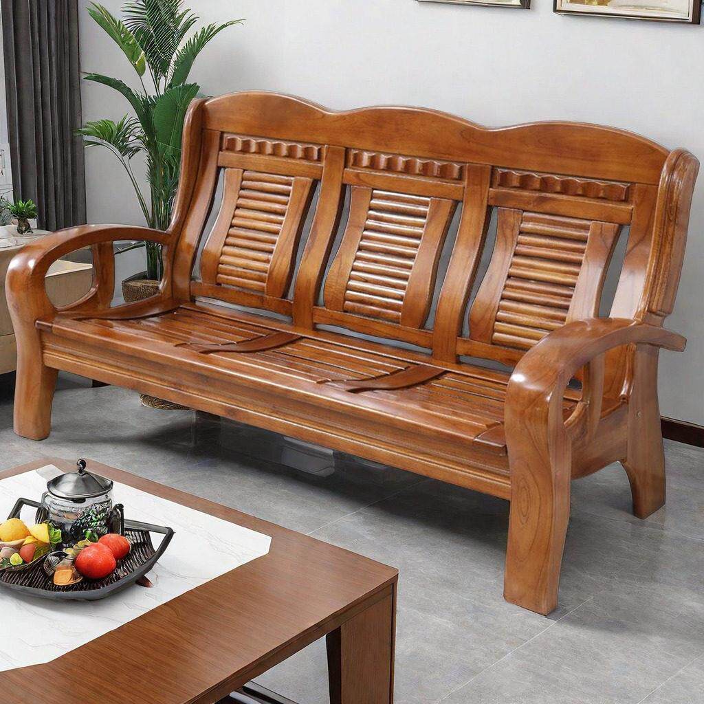 实木沙发客厅中式 小户型经济型木质木头 全实木农村三人位木沙发