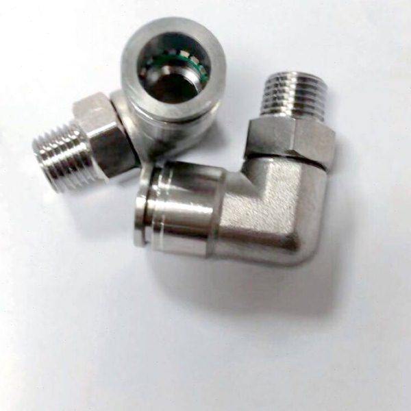 304不锈钢外丝快插弯头 ZG1/4-12mm 外螺纹ZG1/4 接外径12mm pu管