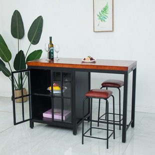 厨房中岛台餐边桌实木料理台置物桌操作台铁艺吧台家用乡村备餐桌