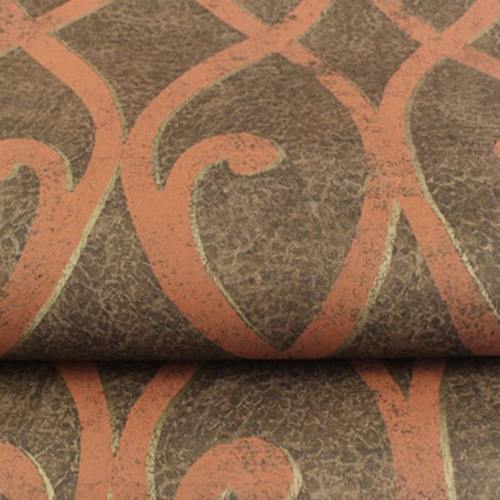 美国进口WQ纯纸墙纸现代简约棕红色卷纹欧式花客厅电视背景墙壁纸