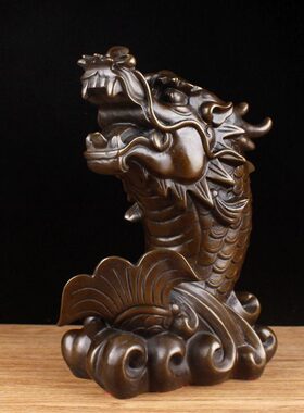 铜艺坊 全铜龙鱼摆件大号龙头月年年有鱼家居客厅办公桌装饰品