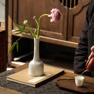 素功瑾礼甜白简约中式陶瓷小花瓶居家台面水培插花花器书房摆件