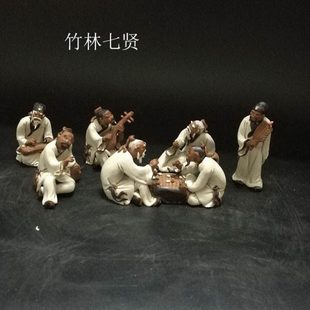 石湾陶瓷竹林七贤小号七子古代诗人假山流水书房客厅饰品微陶摆设