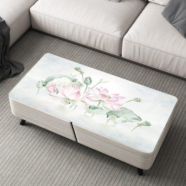 现代中国风粉红荷花莲叶清新白色防水防烫客厅会议室茶几桌布,居家布艺,茶几垫,淘宝优惠券,粉丝福利购,淘宝优惠卷