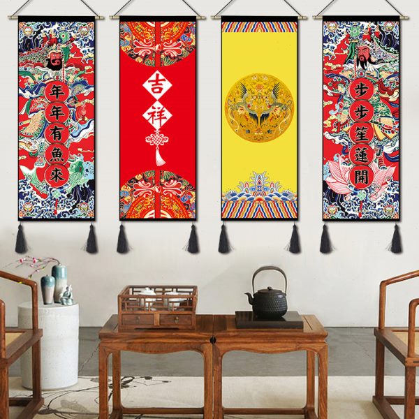 民族风中式布艺挂画餐厅书房民宿装饰画玄关挂毯沙发背景墙挂布画图片