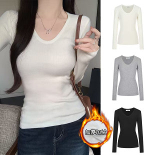 MosesQueen魔西女王加绒加厚针织打底衫 内搭毛衣鹅蛋领上衣 秋冬季