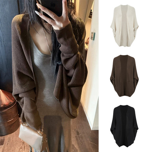 蝙蝠袖针织开衫宽松慵懒毛衣外套