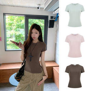 MosesQueen魔西女王圆领正肩短袖t恤女夏季新款百搭修身显瘦上衣