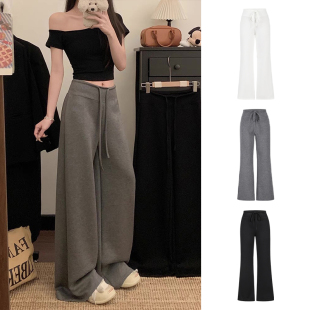 MosesQueen魔西女王太空棉灰色运动卫裤 子 休闲高腰垂感拖地阔腿裤