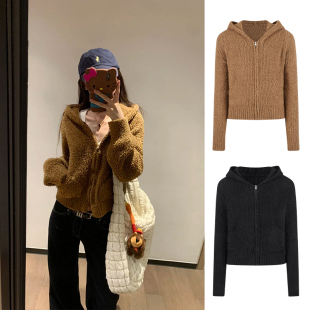 MosesQueen魔西女王泰迪绒感连帽毛衣外套女秋冬长袖 上衣 针织开衫