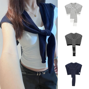 MosesQueen魔西女王蓝色针织披肩女外搭小坎肩韩系空调房护颈上衣