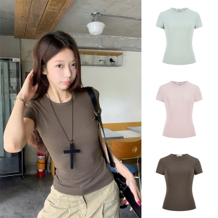 收腰显瘦正肩上衣 新款 MosesQueen魔西女王纯欲辣妹短袖 T恤女夏季