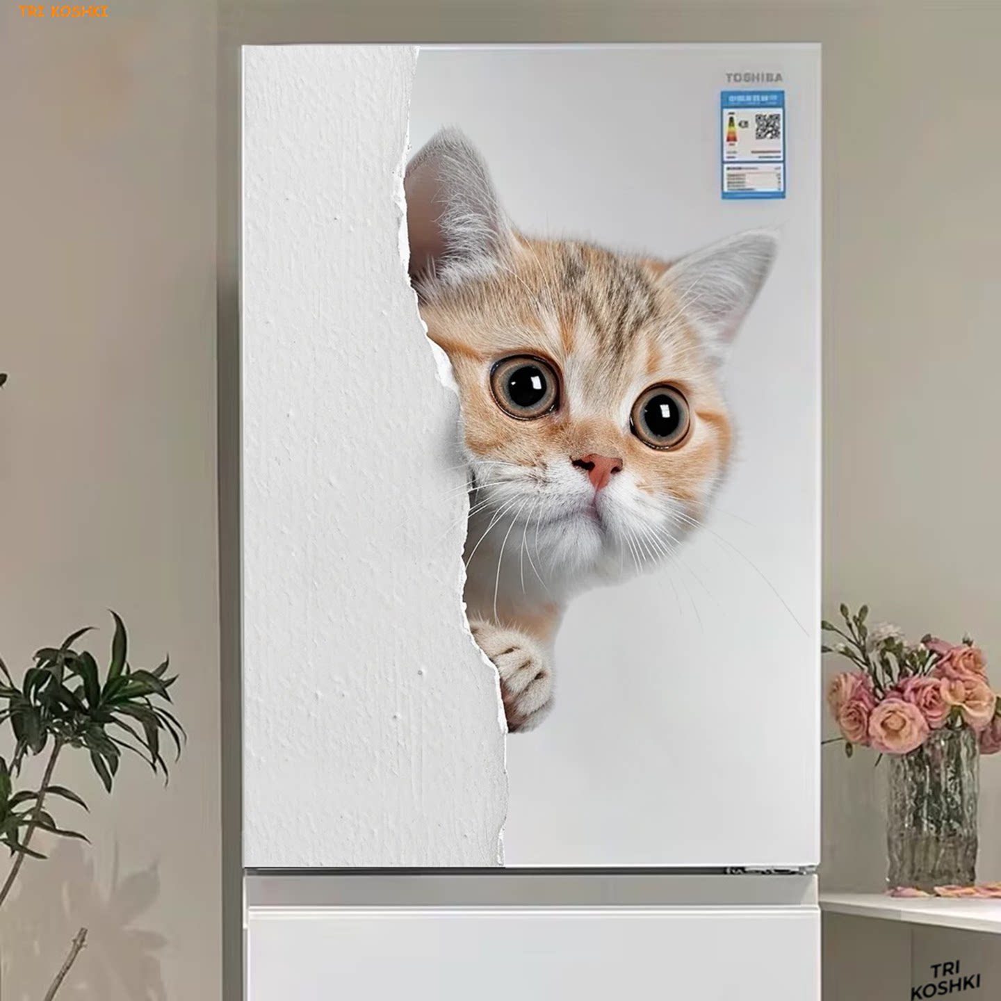 可爱卡通猫咪装饰图案床头贴冰箱贴纸自贴防水浴室儿童房装饰贴画