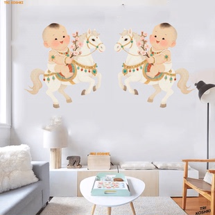 怀旧复古年画娃娃贴纸金童玉女墙贴房间门窗马年春节过年装饰贴画