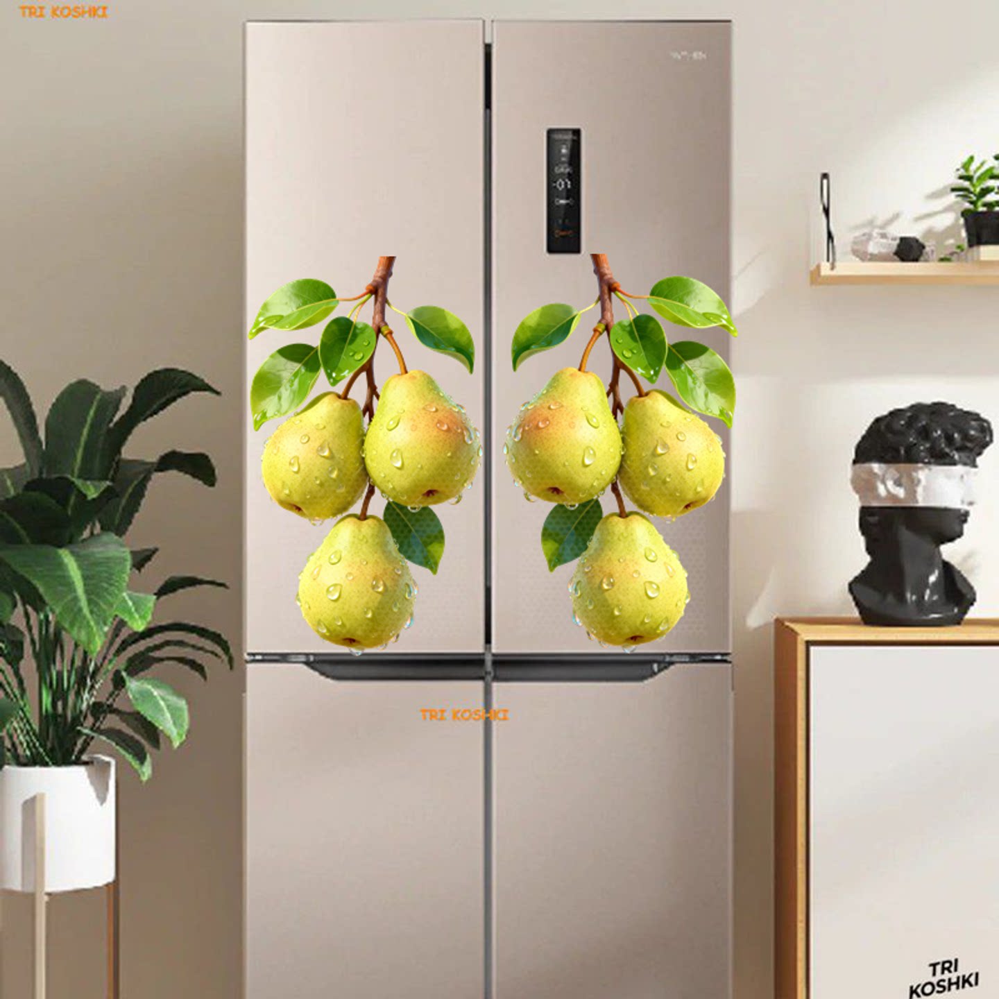 贴纸梨子雪梨冰箱贴纸专用自粘贴双开门冰箱贴纸单开门冰箱贴纸画