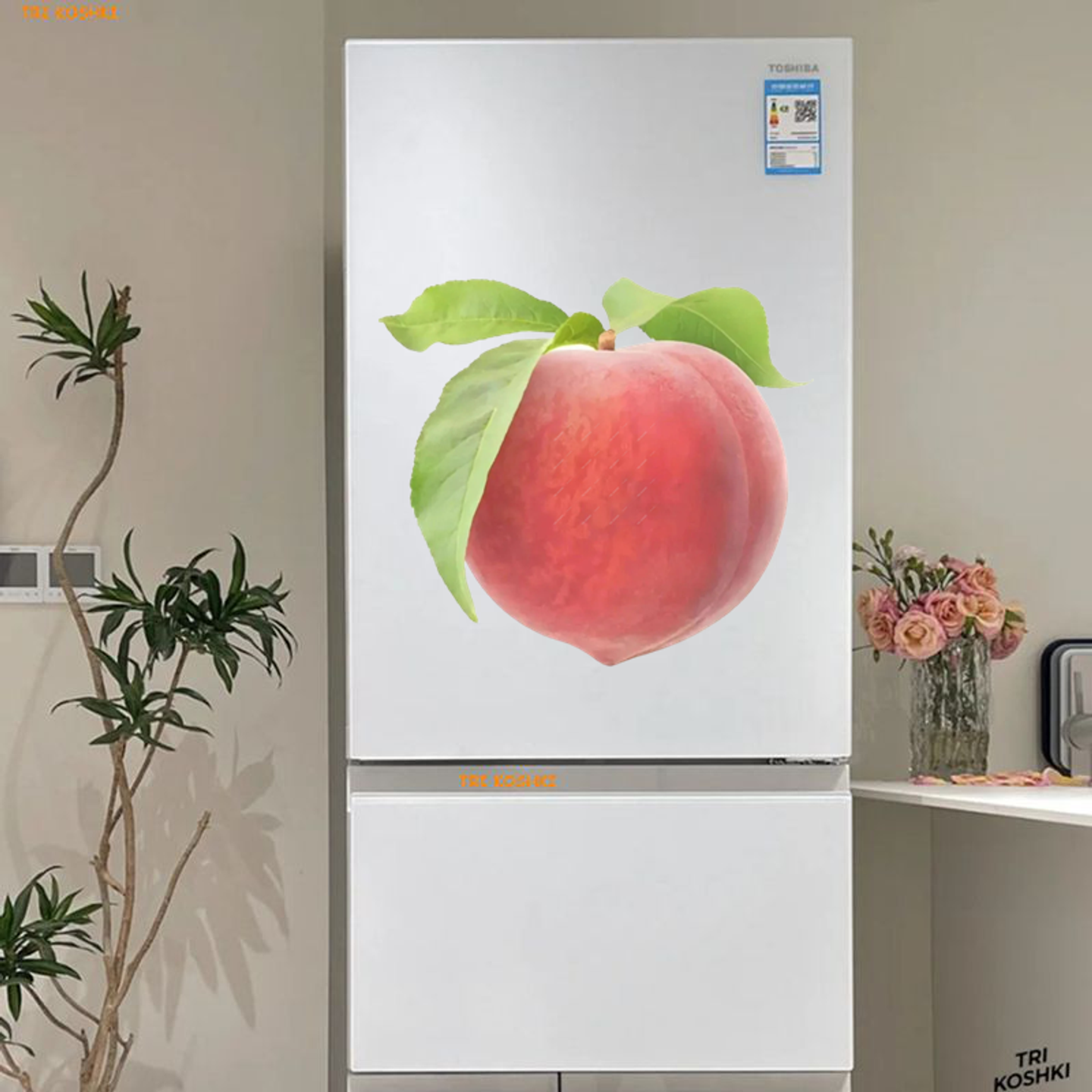 个性贴纸桃子创意冰箱贴纸厨房餐厅橱柜门窗墙面万能遮丑贴纸画