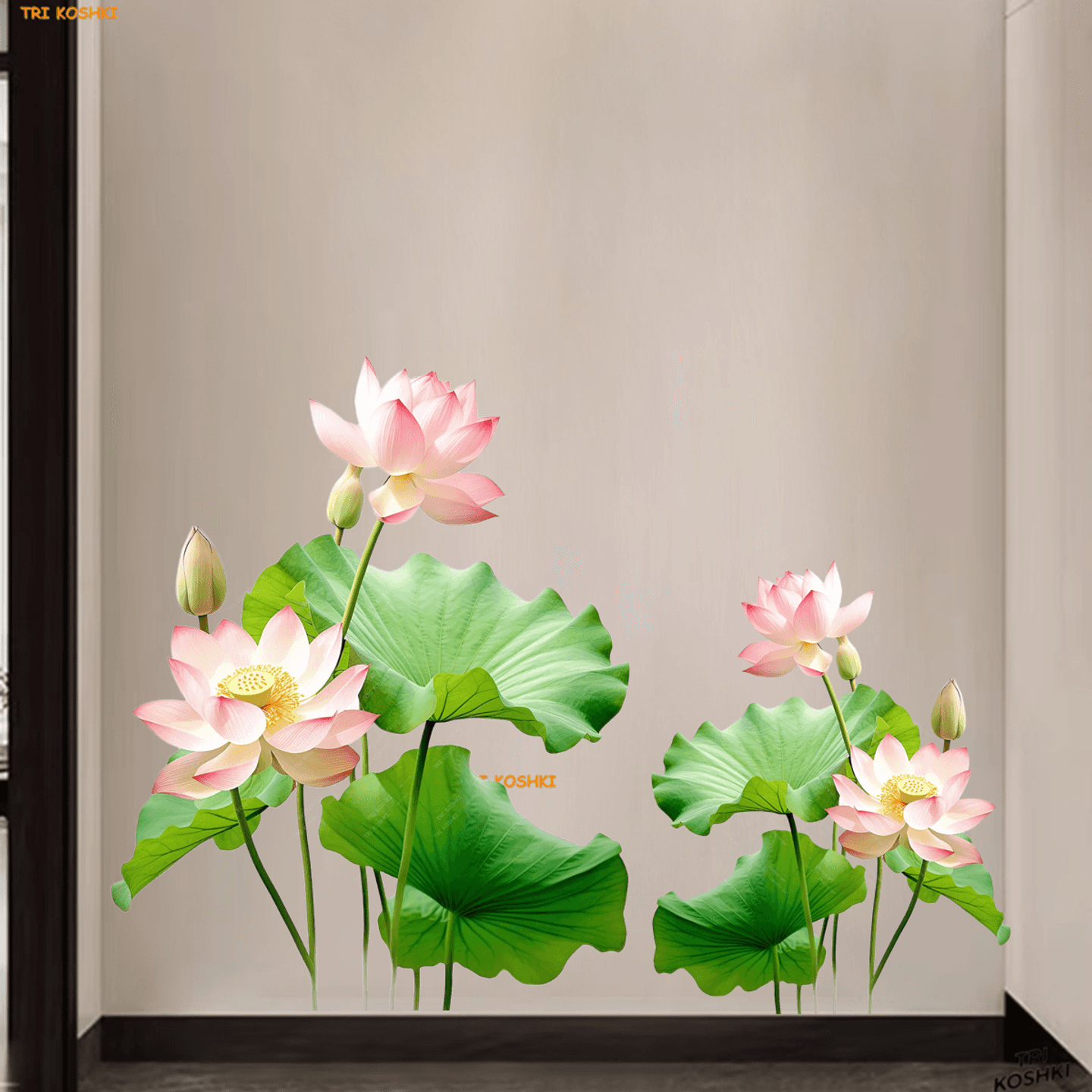 唯美荷花贴纸荷花莲叶防水墙贴客厅厨房餐厅装饰贴小清新自粘贴纸