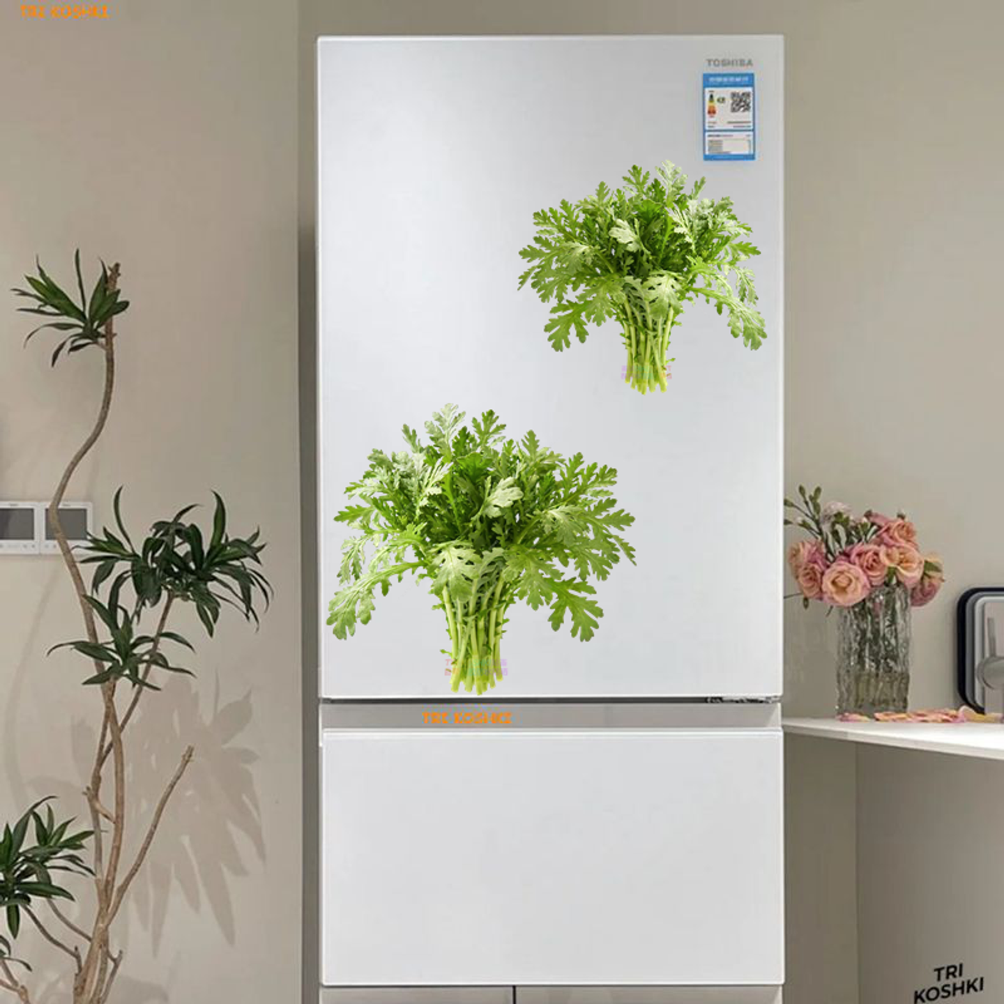 贴纸贴画仿真茼蒿冰箱贴纸单开门双开门冰箱门厨房冰箱装饰贴纸