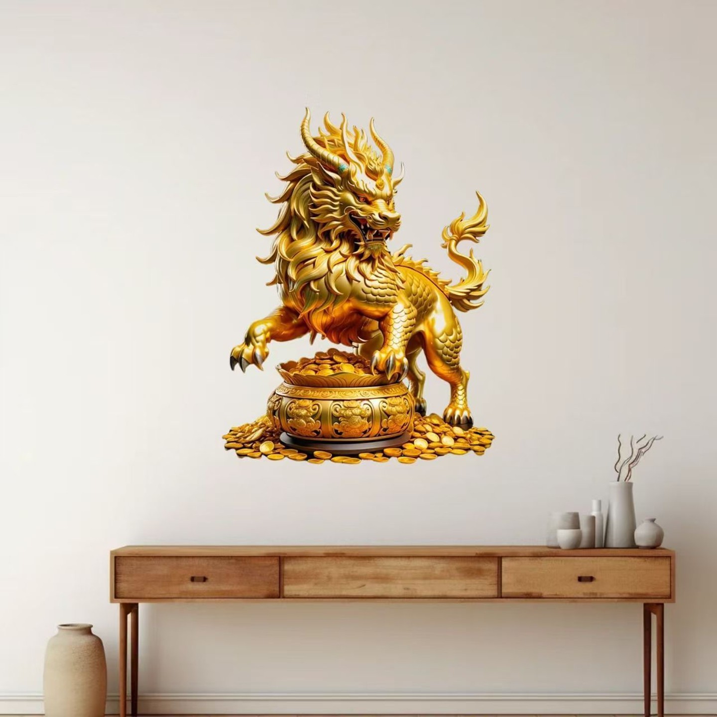 金元宝麒麟貔貅无背景贴纸玄关客厅汽车电动车装饰大张防水自贴画,家居饰品,软装墙贴,淘宝优惠券,粉丝福利购,淘宝优惠卷