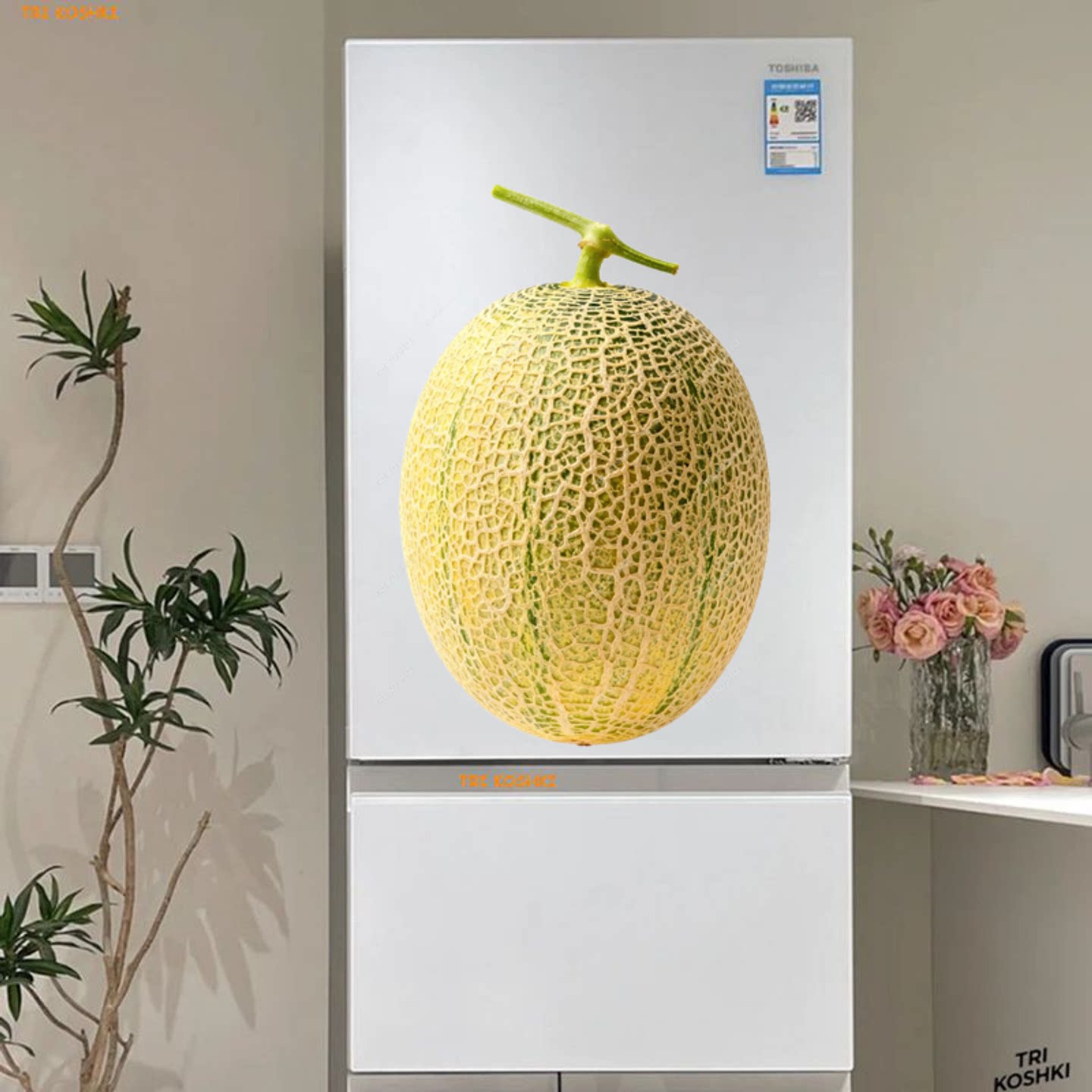哈密瓜防水贴纸冰箱自粘贴画餐厅橱柜玻璃门贴高清水果店装饰贴纸