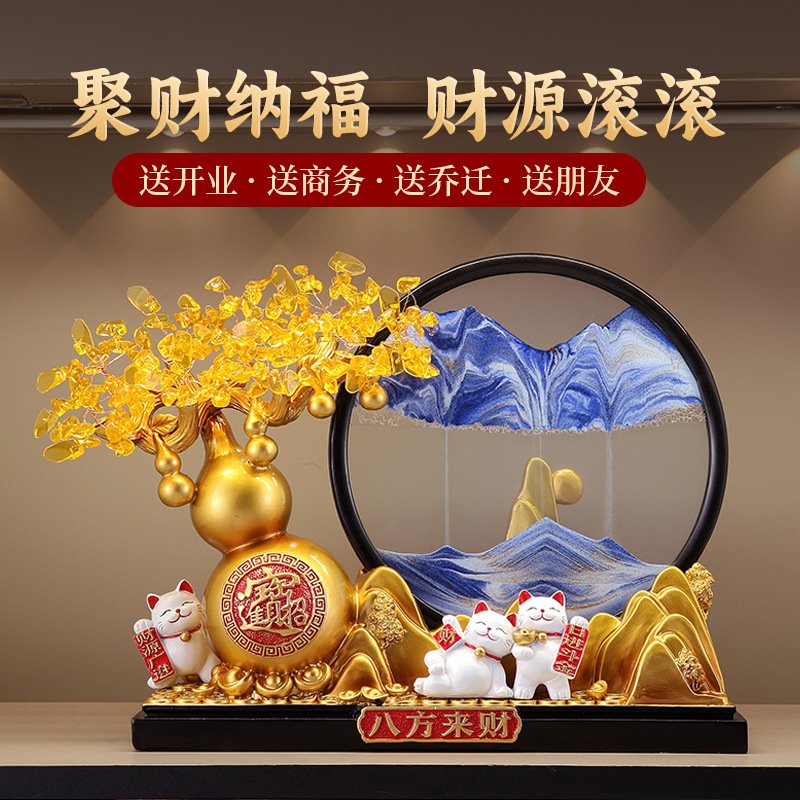 创意葫芦招财猫摆件流沙画工艺品客厅高级感装饰店铺开业活动礼品图片